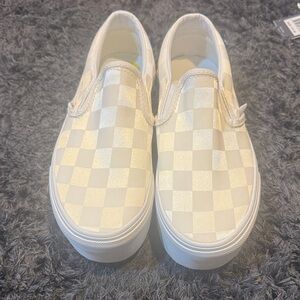 Vans Classic Slip-On StackformSatin Checkerboard White- Women's Size 6.5- NWTags